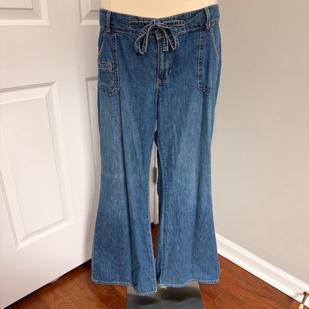 Y2K MEDIUM WASH OLD NAVY LOW RISE TIE FRONT WAISTBAND JEANS